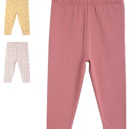 MINI KLUB Cotton Pack Of 3 Floral Printed & Solid Leggings - Multi Colour-picture-28