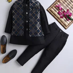 Ahhaaaa Silk Blend Full Sleeves Solid Kurta Pyjama With Abstract Embroidered Sherwani Set - Blue-picture-32