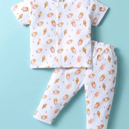 ToffyHouse Knitted Half Sleeves Co-ords Night Suit with Ice Cream Print - White-image-26