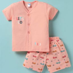 Tango Single Jersey Half Sleeves Shorts Set With Vehicle Print - Peach-image-42