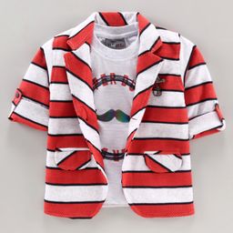 Dapper Dudes Full Sleeves Striped Blazer With Moustache Printed Tee - Red-picture-45