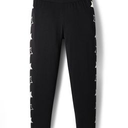 Pine Kids Cotton Knit Full Length Leggings With Star Print - Black-image-94