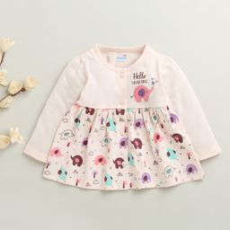 BUMZEE Cotton Knit Full Sleeves Frock With Animal Print - Peach-picture-5