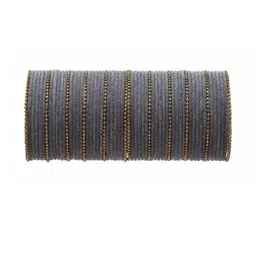 Guddan Set of 60 Grey & Golden Metal Velvet Bangle Set-image-46