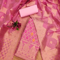 Panzora Ethnic Motifs Woven Design Zari Chanderi Silk Unstitched Dress Material-image-41