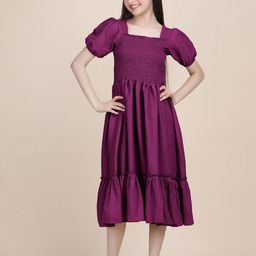 PaheliRani Girls Puff Sleeve Crepe Formal Fit & Flare Dress-image-12