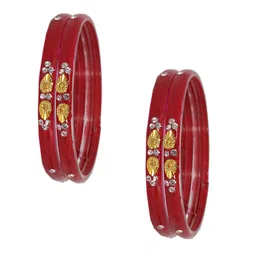 ZULKA Set Of 4 Glass with Zircon Gemstone and Beads Studded Glossy Kada Bangles-78