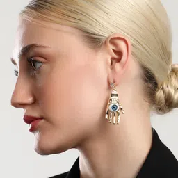 SOHI The Hamsa Gold-Plated Evil Eye Drop Earrings-31