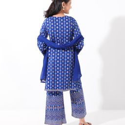 Earthy Touch 100% Cotton Knit Full Sleeves Kurta & Salwar Set Bandhani Print - Royal Blue image 3