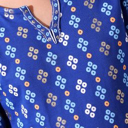 Earthy Touch 100% Cotton Knit Full Sleeves Kurta & Salwar Set Bandhani Print - Royal Blue image 4