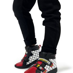 Hopits Checked & Goal Text Applique Detailed Sneakers With Velcro Closure - Red image 5