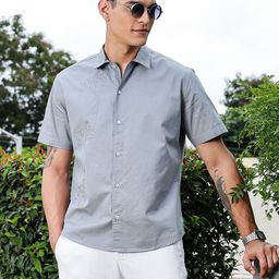 Thomas Scott Floral Embroidered Short Sleeves Pure Cotton Shirt-picture-46