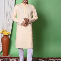 NFC CREATION Embroidered Mandarin Collar Straight Sequinned Pure Cotton Kurta With Pyjamas-picture-13