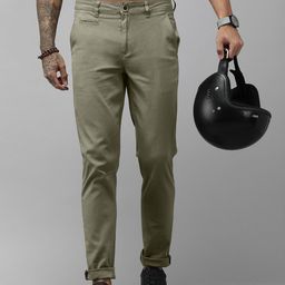 Roadster Men Green Solid Classic Slim Fit Pure Cotton Trousers-picture-33