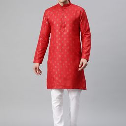 Luxrio Men Ethnic Motifs Printed Mandarin Collar Regular Kurta with Pyjamas-image-24