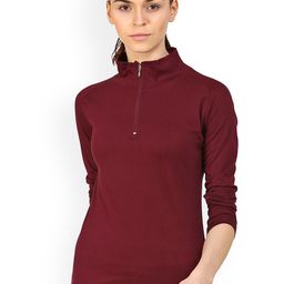 appulse Women Maroon Solid High Neck T-shirt-image-81