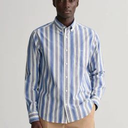 GANT Blue Cotton Regular Fit Striped Shirt-image-46
