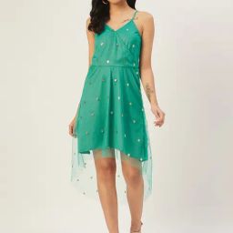DODO & MOA Green Embellished A-Line Dress-image-19