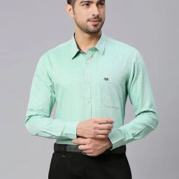 Thomas Scott Light Green Slim Fit Self Design Cotton Shirt-picture-4