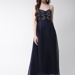 MISH Women Navy Blue Solid Maxi Dress with Embellished Detail-image-31