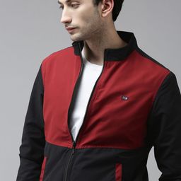 Arrow Men Maroon & Navy Blue Colourblocked Bomber Jacket-picture-26