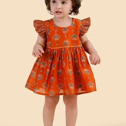 Fabindia Girls Ethnic Motifs Print Flutter Sleeve Fit & Flare Mini Dress-picture-24
