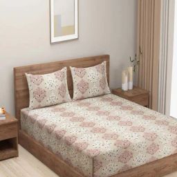 Swayam Prakriti Printed Beige 144 TC Microfibre Double Bedsheet with 2 Pillow Covers-image-38