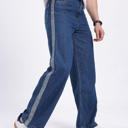 glitchez Men Mid-Rise Pure Cotton Wide Leg Jeans with Side Stripes-image-80