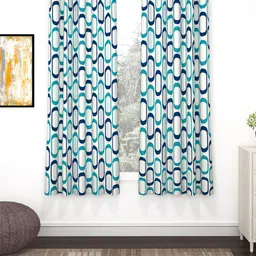 Bedspun Set Of 2 Blue & White Printed Polyetser Eyelet Ringtop Window Curtains-5 feet-image-18
