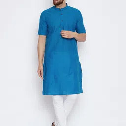 even Men Blue Solid Straight Kurta-image-73