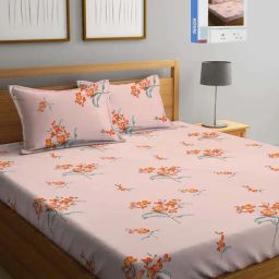 Klotthe Pink Cotton Blend 300 TC Double Bed Sheet With 2 Pillow Covers-image-54
