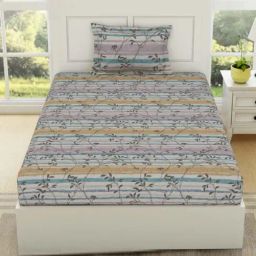 SPACES Gypsy Brilliant White Cotton 144 TC Single Size Bedsheet With Pillow Cover-image-5