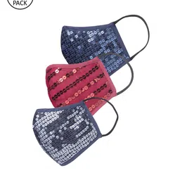 Oxolloxo Women Pack of 3 Sequined 3-Ply Outdoor Cloth Masks-28