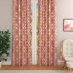 ROMEE Peach-Coloured & Orange Set of 2 Geometric Room Darkening Door Curtains-image-4