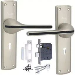 Atom Zinc Alloy Silver and Black Door Handle Lock Set, O-39K.Y-S.S8-15