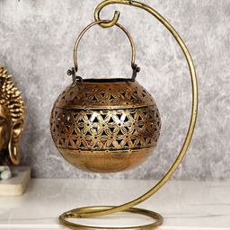 CraftVatika Gold-Toned Textured Hanging Tealight Candle Holder-image-63
