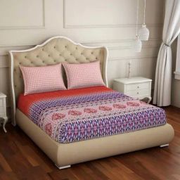 Spaces ATRIUM PLUS ECOM Red & Purple Cotton 210 TC King Fitted Bedsheet with 2 Pillow Covers-18
