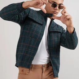 Campus Sutra Forest Green Cotton Regular Fit Checks Jacket-picture-24
