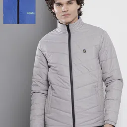 The Indian Garage Co Men Grey & Blue Reversible Padded Jacket-image-84