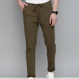 The Indian Garage Co Men Olive Green Slim Fit Chinos Trousers-image-82