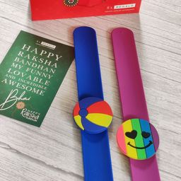 EL REGALO Kids 2 Pieces Blue & Purple Wraparound Rakhi Combo With Card & Roli Chawal-52