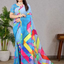 P D Silk Mills Floral Pure Georgette Saree-image-67