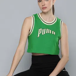 Puma Women Team Brand Logo Graphic Print Pure Cotton Crop Tank Top-image-90