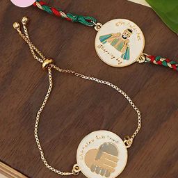 Pipa Bella Gold-Toned White Holding Hands & Shopping Bag Rakhis - Set of 2-image-44