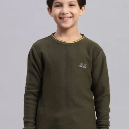 Monte Carlo Kids Olive Solid Full Sleeves Sweater-image-51