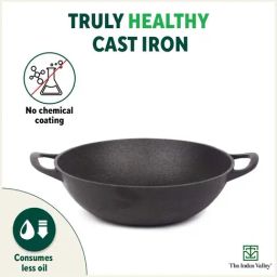The Indus Valley Black Cast Iron 26.67 cm Deep Frying With Flat Handle (2.5 L) image 3