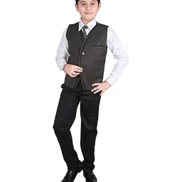 Pro-Ethic Style Developer Kids Black & White Solid Full Sleeves Shirt, Waistcoat, Pants with Tie-image-92