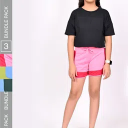 BAESD Girls Pack Of 3 Solid Cotton Mid-Rise Shorts-image-14
