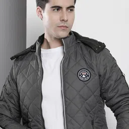 The Indian Garage Co Men Charcoal Grey Solid Quilted Jacket-picture-52
