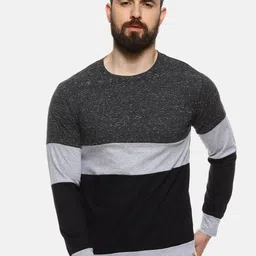 Campus Sutra Men Charcoal Grey & Black Colourblocked Round Neck T-shirt-image-46